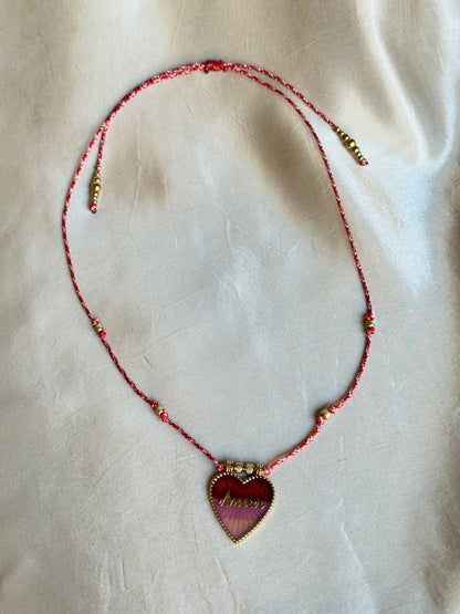 Collier corde rouge - AMOUR