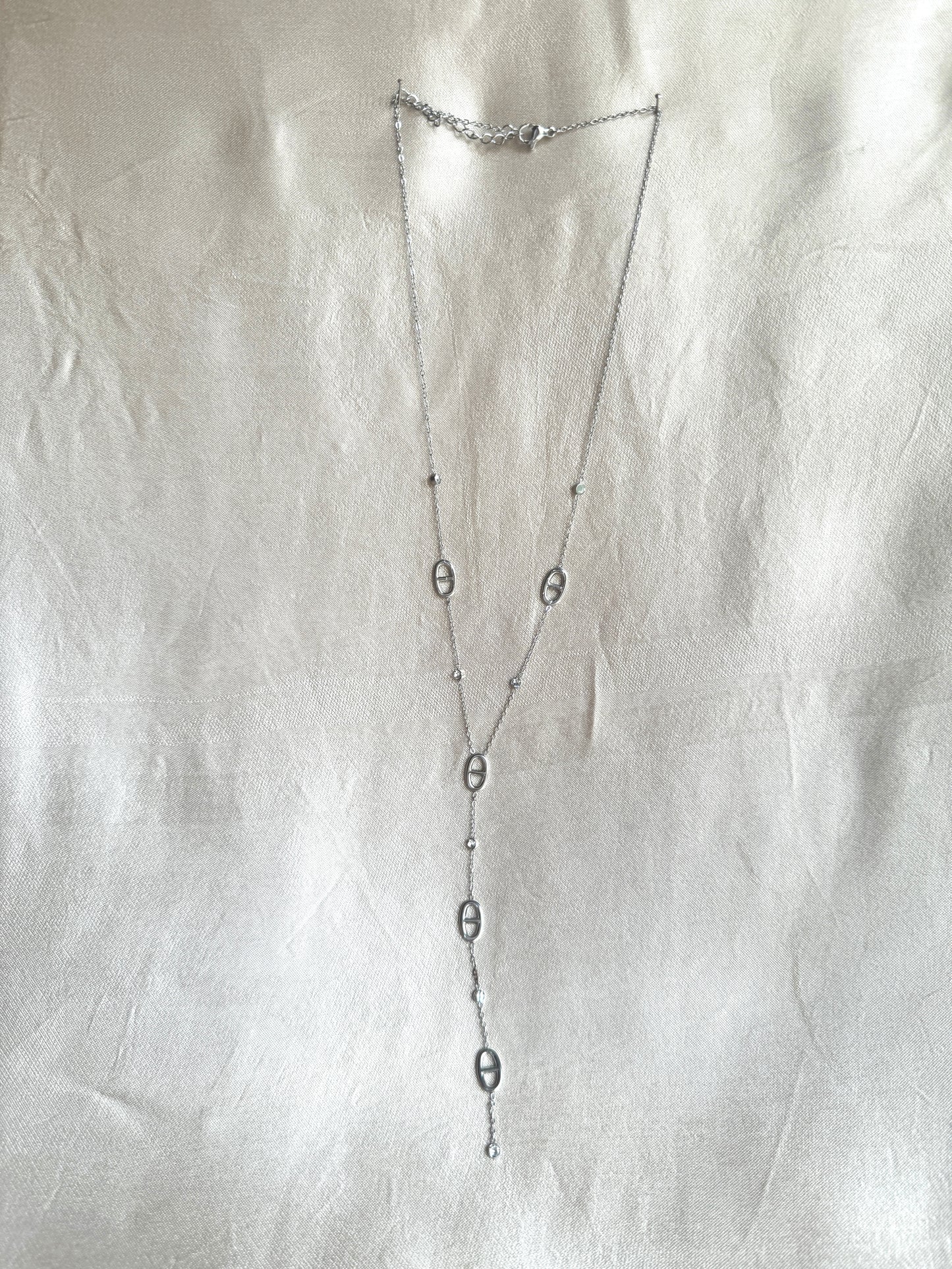 Collier chaîne d'ancre Y argenté et strass - CORDELIA