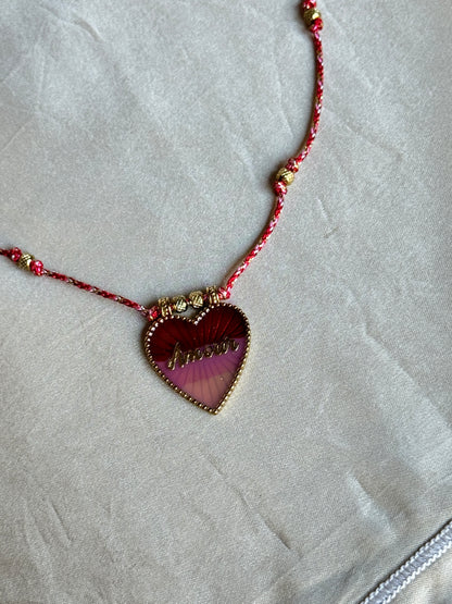 Collier corde rouge - AMOUR