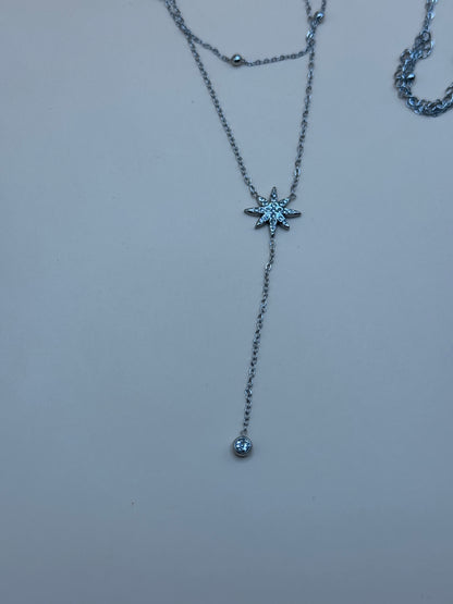 Collier Y double STAR argenté